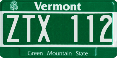 VT license plate ZTX112