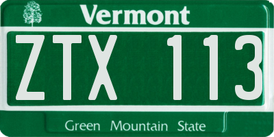 VT license plate ZTX113