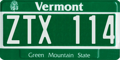 VT license plate ZTX114