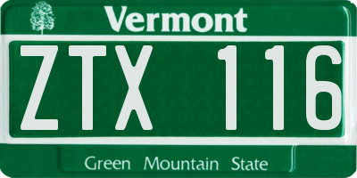 VT license plate ZTX116