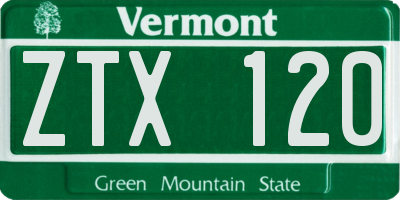 VT license plate ZTX120