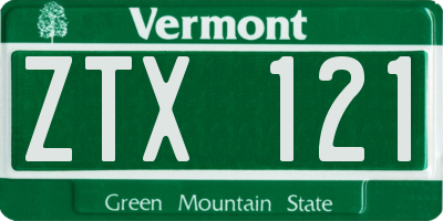 VT license plate ZTX121