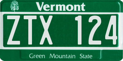 VT license plate ZTX124