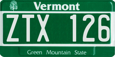 VT license plate ZTX126