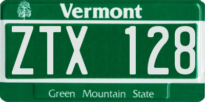 VT license plate ZTX128
