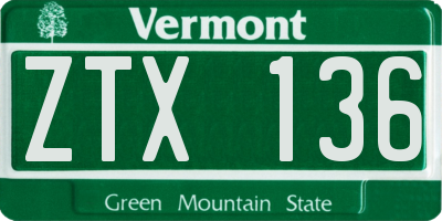 VT license plate ZTX136