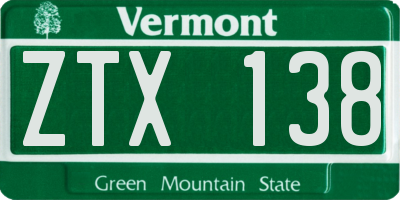 VT license plate ZTX138