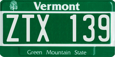 VT license plate ZTX139
