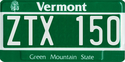 VT license plate ZTX150