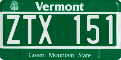 VT license plate ZTX151
