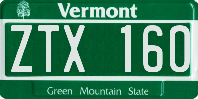VT license plate ZTX160