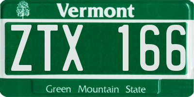VT license plate ZTX166