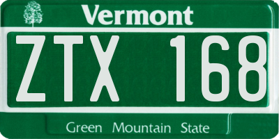 VT license plate ZTX168