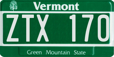 VT license plate ZTX170