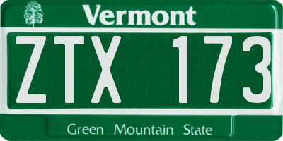 VT license plate ZTX173