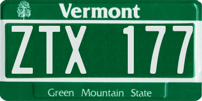 VT license plate ZTX177