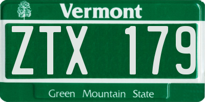 VT license plate ZTX179