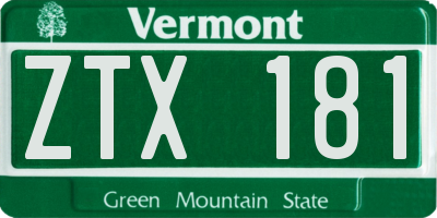 VT license plate ZTX181