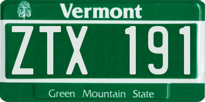 VT license plate ZTX191