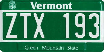 VT license plate ZTX193