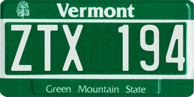 VT license plate ZTX194