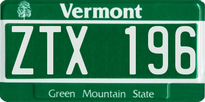VT license plate ZTX196