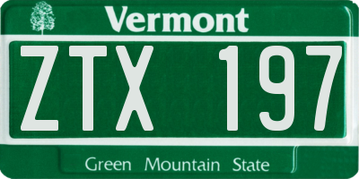 VT license plate ZTX197