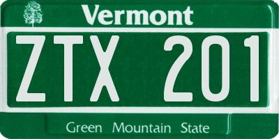 VT license plate ZTX201