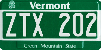 VT license plate ZTX202