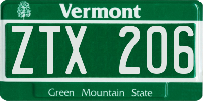 VT license plate ZTX206