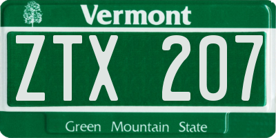 VT license plate ZTX207