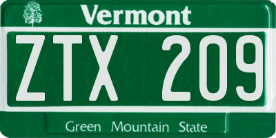 VT license plate ZTX209