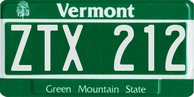 VT license plate ZTX212