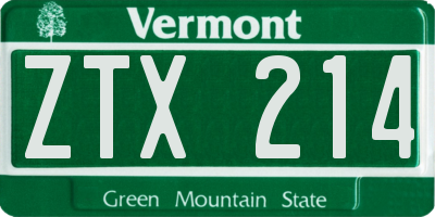VT license plate ZTX214