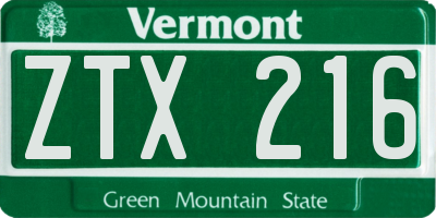 VT license plate ZTX216