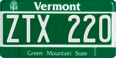 VT license plate ZTX220