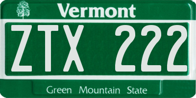 VT license plate ZTX222