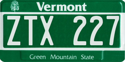 VT license plate ZTX227