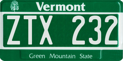 VT license plate ZTX232