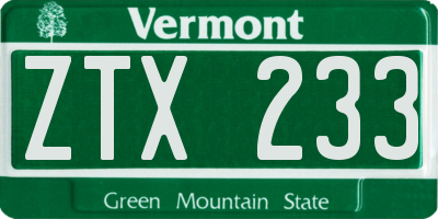 VT license plate ZTX233