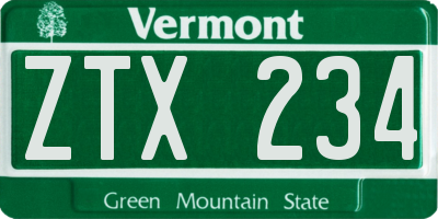 VT license plate ZTX234
