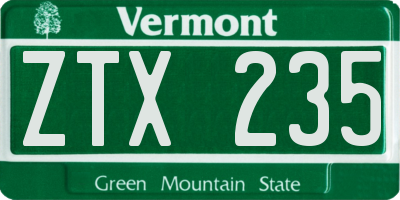VT license plate ZTX235