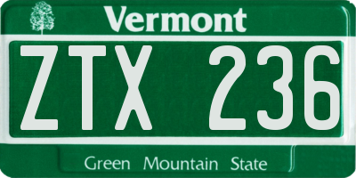VT license plate ZTX236