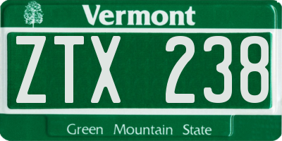 VT license plate ZTX238