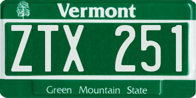 VT license plate ZTX251