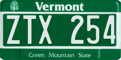 VT license plate ZTX254