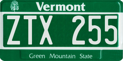 VT license plate ZTX255