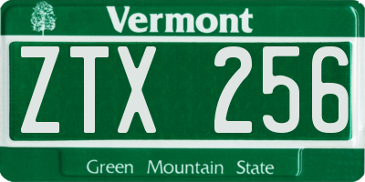 VT license plate ZTX256