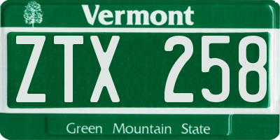 VT license plate ZTX258