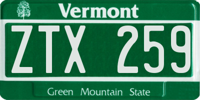 VT license plate ZTX259